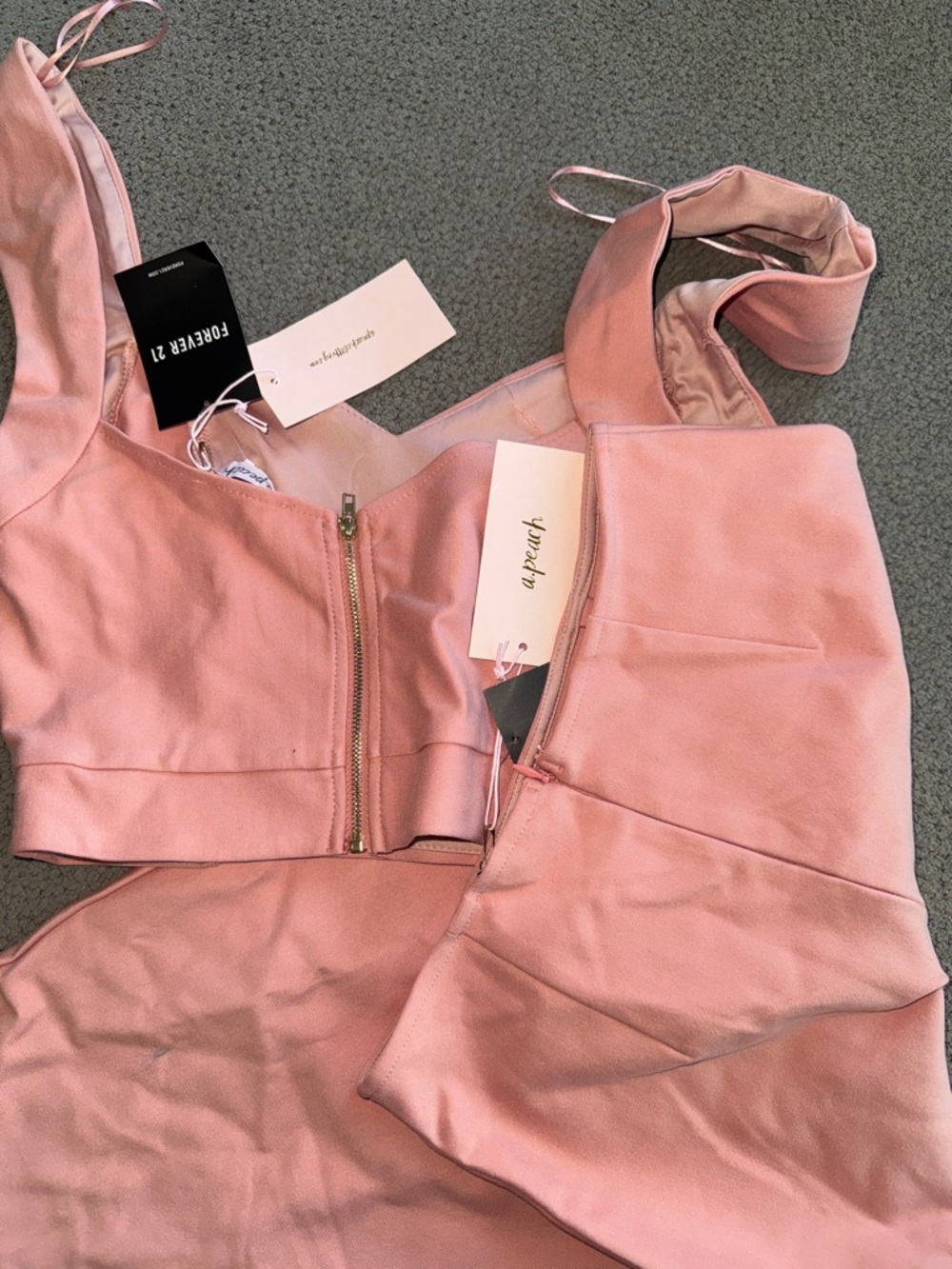 Pink Two-Piece Midi Skirt Set — Cropped Bustier Top and High-Waist Midi - Picture 2 of 2